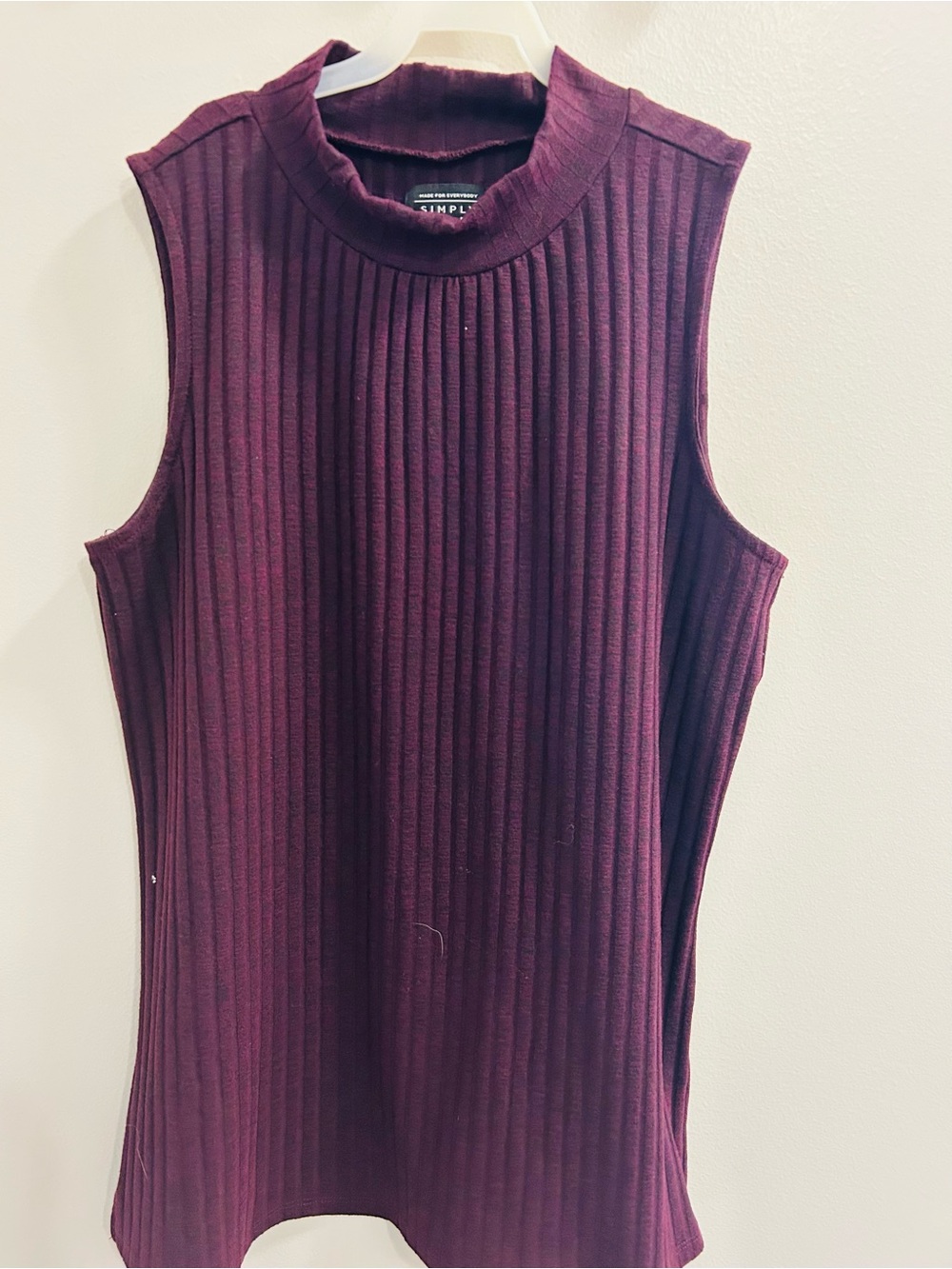 Simply Styled Ribbed Mock-Neck Sleeveless Tank - Deep Plum